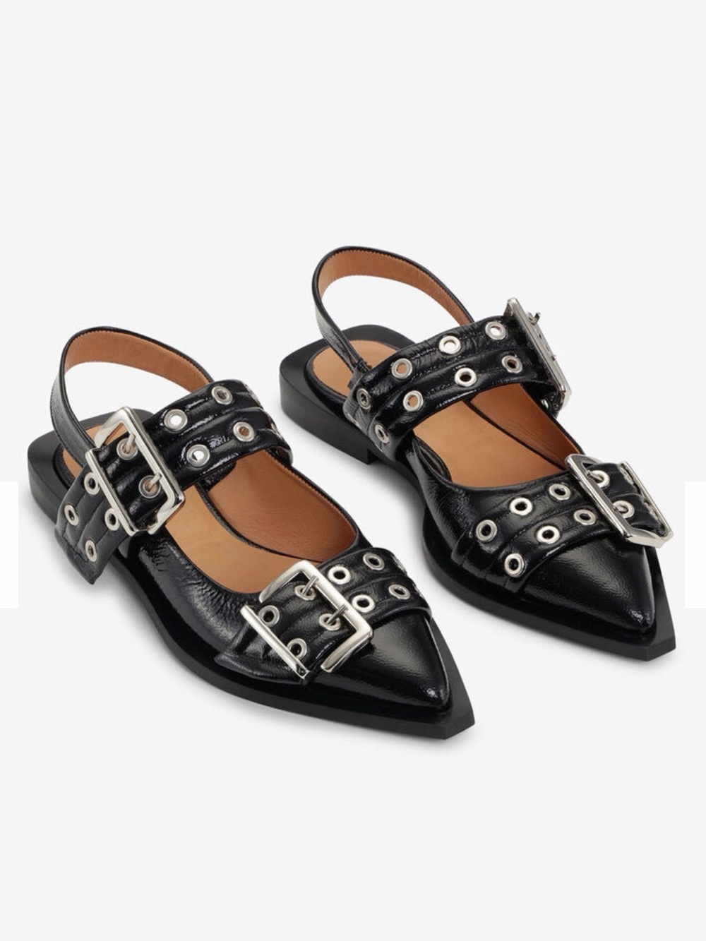 Ganni Black Pointed Slingback Flats - 42